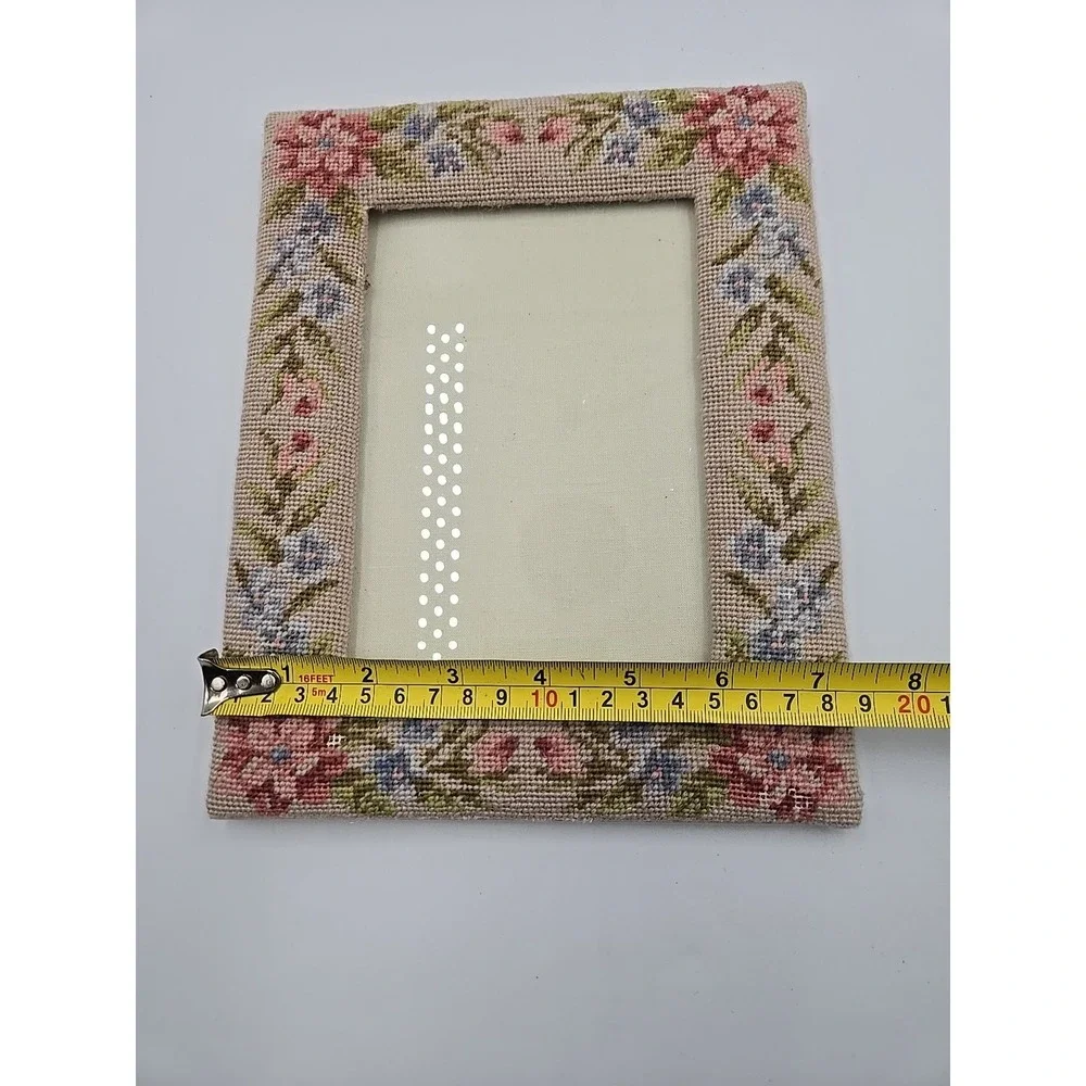 1991 Vintage Needlepoint‎ Embroidered Floral Wool Picture Frame Cottagecore